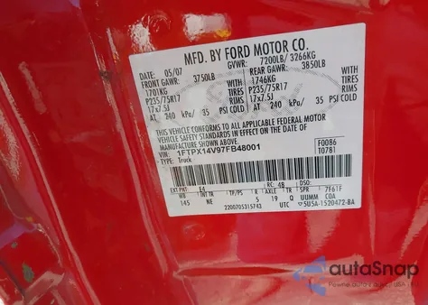 2007 Ford F-150 Fx4/Lariat/Xl/Xlt from USA, damaged, VIN 1FTPX14V97FB48001